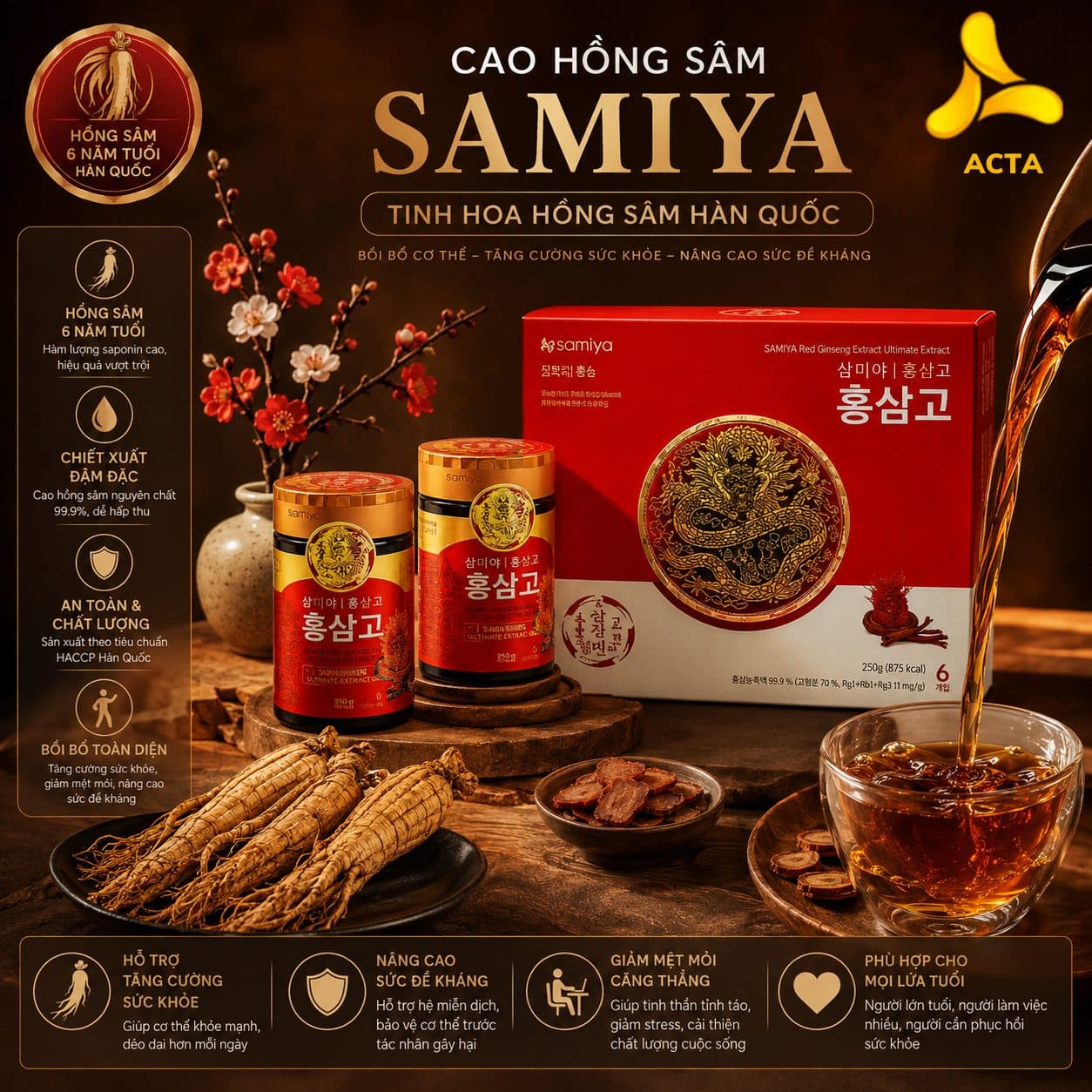 Combo Cao Hồng Sâm Đông Trùng Hạ Thảo Hàn Quốc Samiya (Hộp 2 Hũ x 500g) - Hình 1