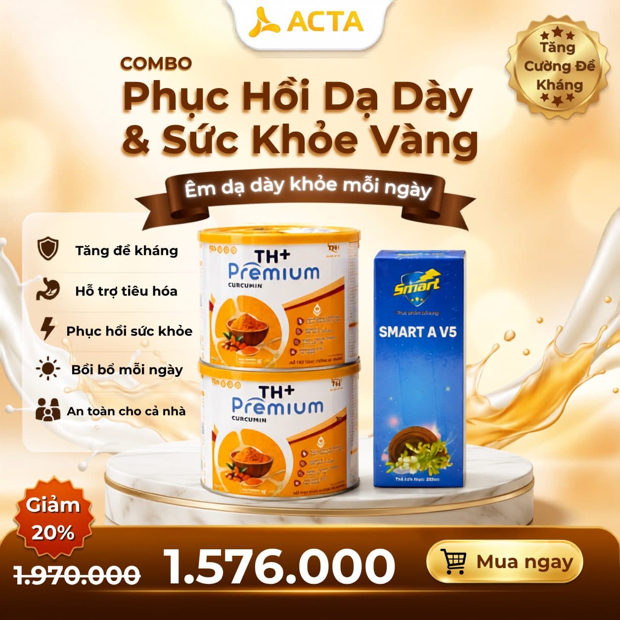 [Chính Hãng] Combo Bảo Vệ Sức Khỏe: 2 Hộp Sữa Non TH+ Premium Curcumin & 1 Hộp Smart A V5